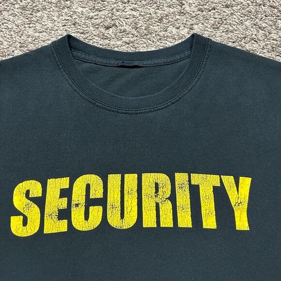 Vintage Faded Black Shirt Security Graphic Tee 90s y2k Distressed Cotton XL - Picture 2 of 7